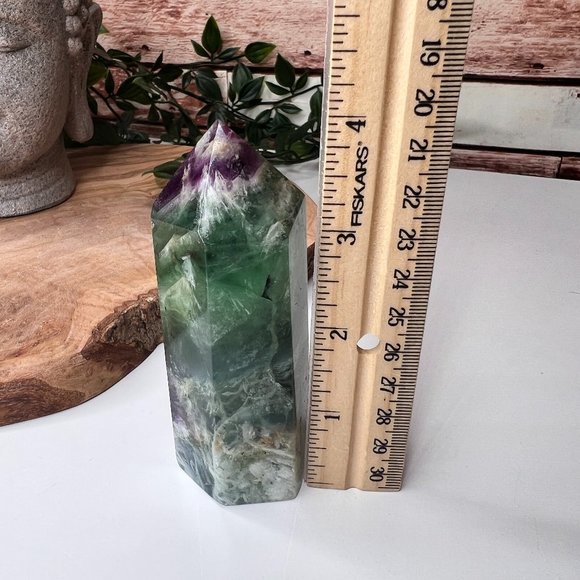 Chunky 4" Beautiful Rainbow Fluorite Crystal Tower Natural Healing Crystal Point - Picture 4 of 9